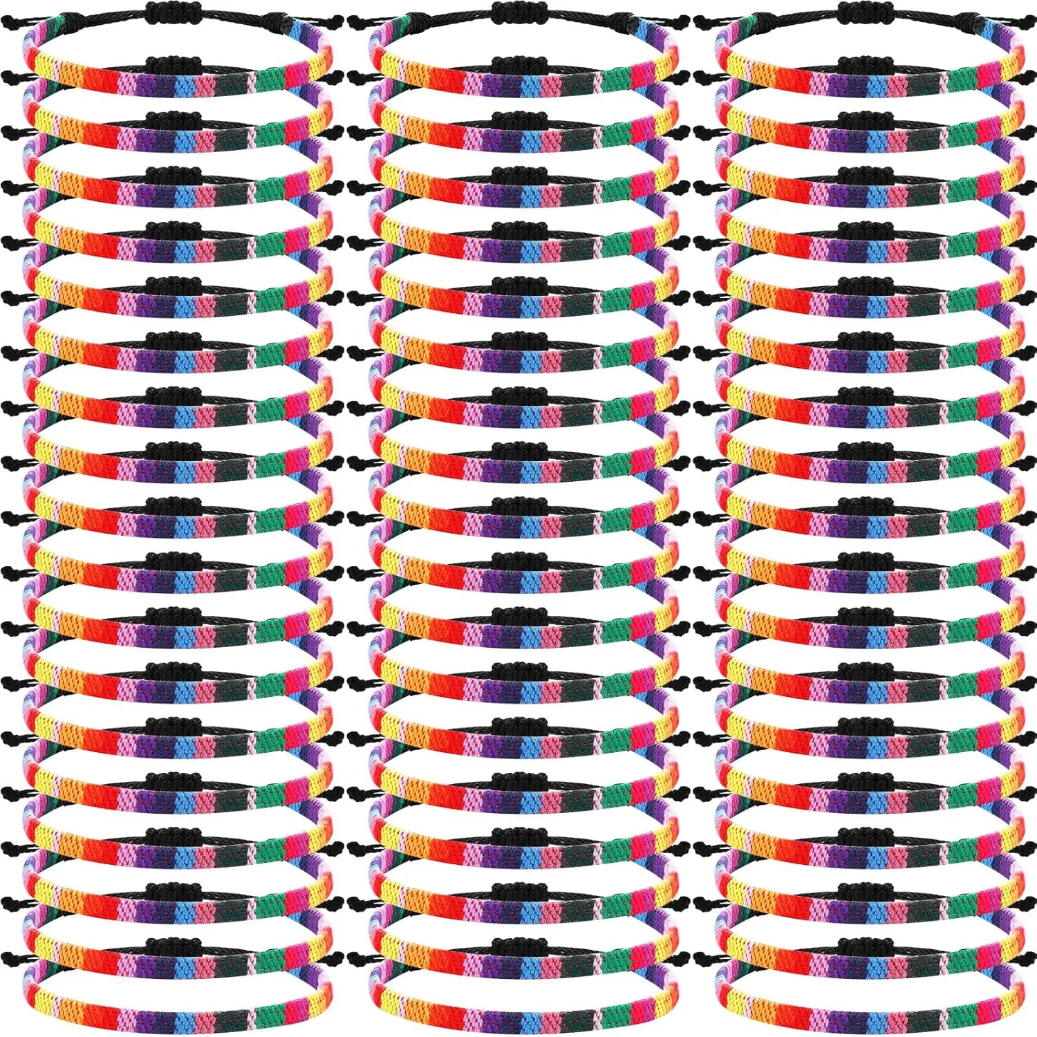 Yinkin 50 Pcs LGBTQ Pride Rainbow Bracelets Bulk Waterproof Braided Handmade Friendship Bracelets Boho Ethnic Style Adjustable Thin String Rope Jewelry for Women Men Festival Accessories