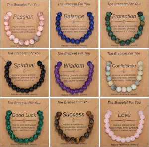 YVVLEE 9 Pcs Crystal Stone Bracelets for Women Men Semi-Precious Gemstone Beaded Bracelets 8mm Natural Stone Beads Bracelet Protection Anxiety Spiritual Stretch Bracelets Set Jewelry