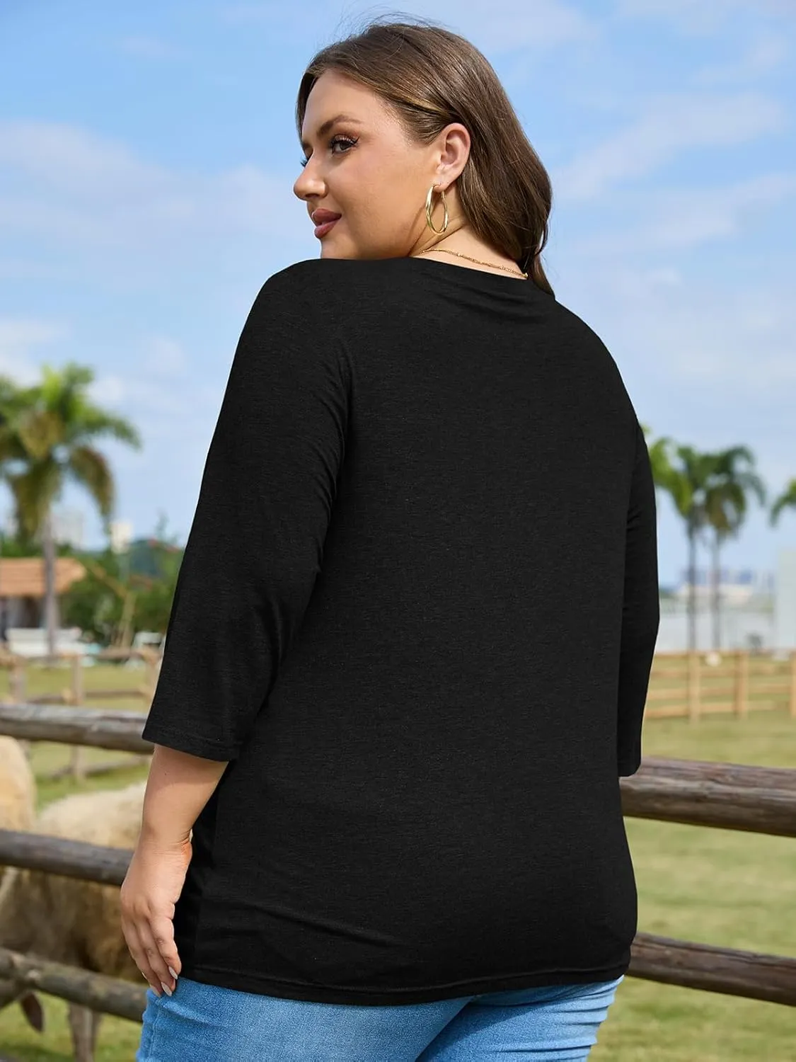 ZDC Women's Plus Size Tops 3/4 Sleeve Crew Neck T Shirts Loose Fit Tee Tunic Casual Blouse