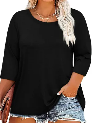 ZDC Women's Plus Size Tops 3/4 Sleeve Crew Neck T Shirts Loose Fit Tee Tunic Casual Blouse