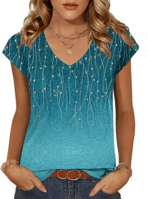 Zeagoo Womens Tops Cap Sleeve T Shirts V Neck Basic Tees Tops Lightweight Casual Summer Fashion Trendy Outfits Clothes