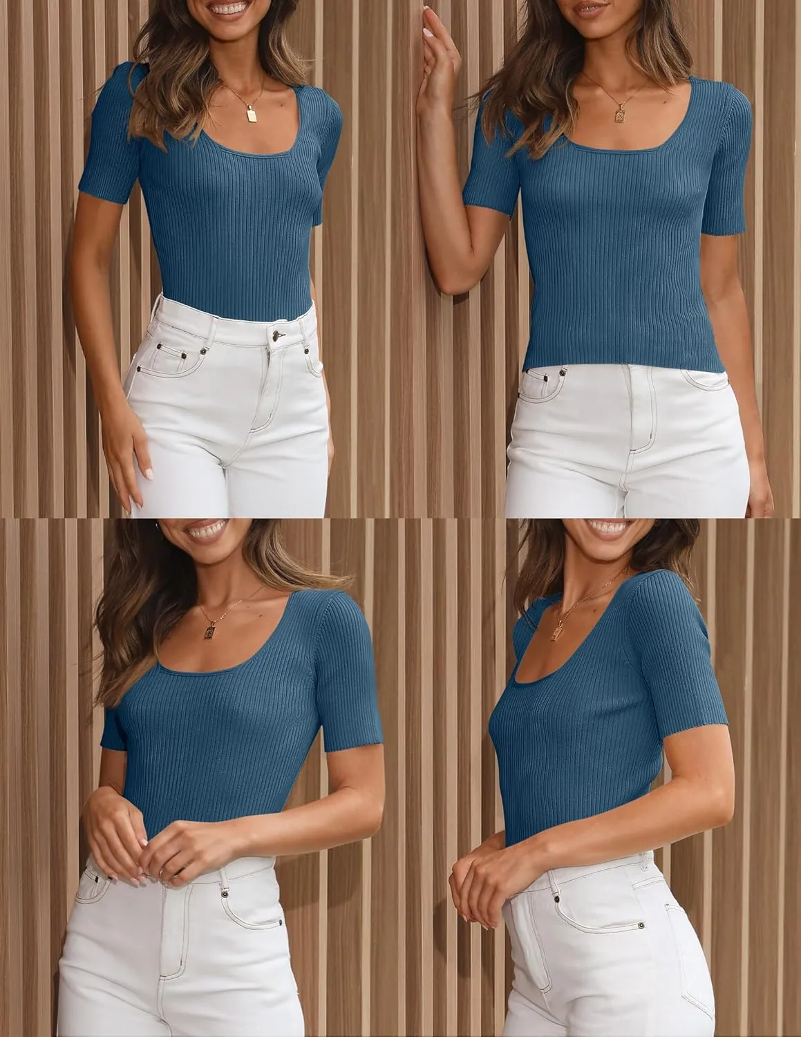 ZESICA Women's 2025 Short Sleeve Square Neck T Shirts Slim Fitted Summer Ribbed Knit Basic Casual Tee Tops