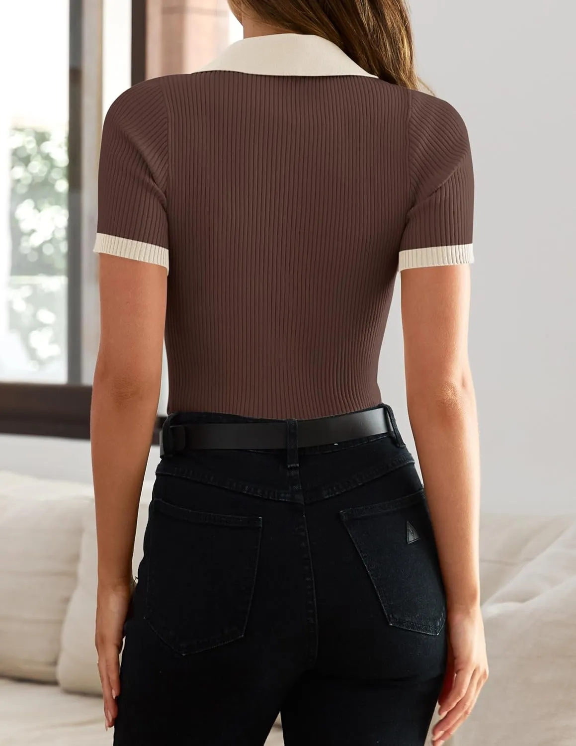 ZESICA Women's Short Sleeve V Neck T Shirts 2025 Summer Ribbed Knit Slim Fitted Basic Solid Color Tee Tops