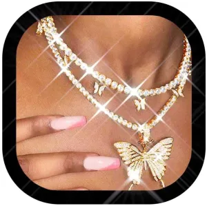 Zoestar Butterfly Choker Necklace Layered Rhinestone Pendant Necklaces Jewelry for Women